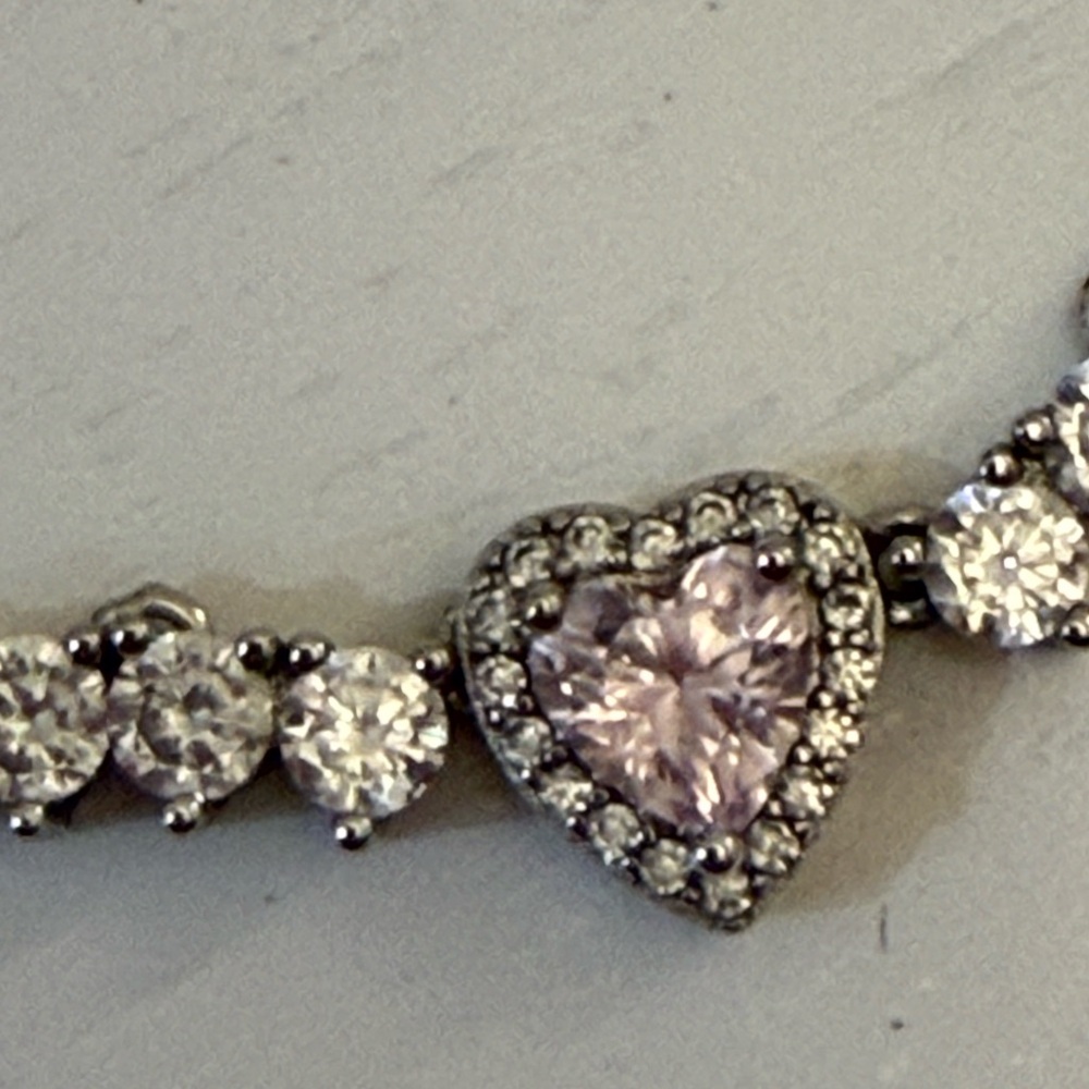 Elegant Silver with Pink Heart Tennis Necklace as seen in Vogue - Picture 4 of 6
